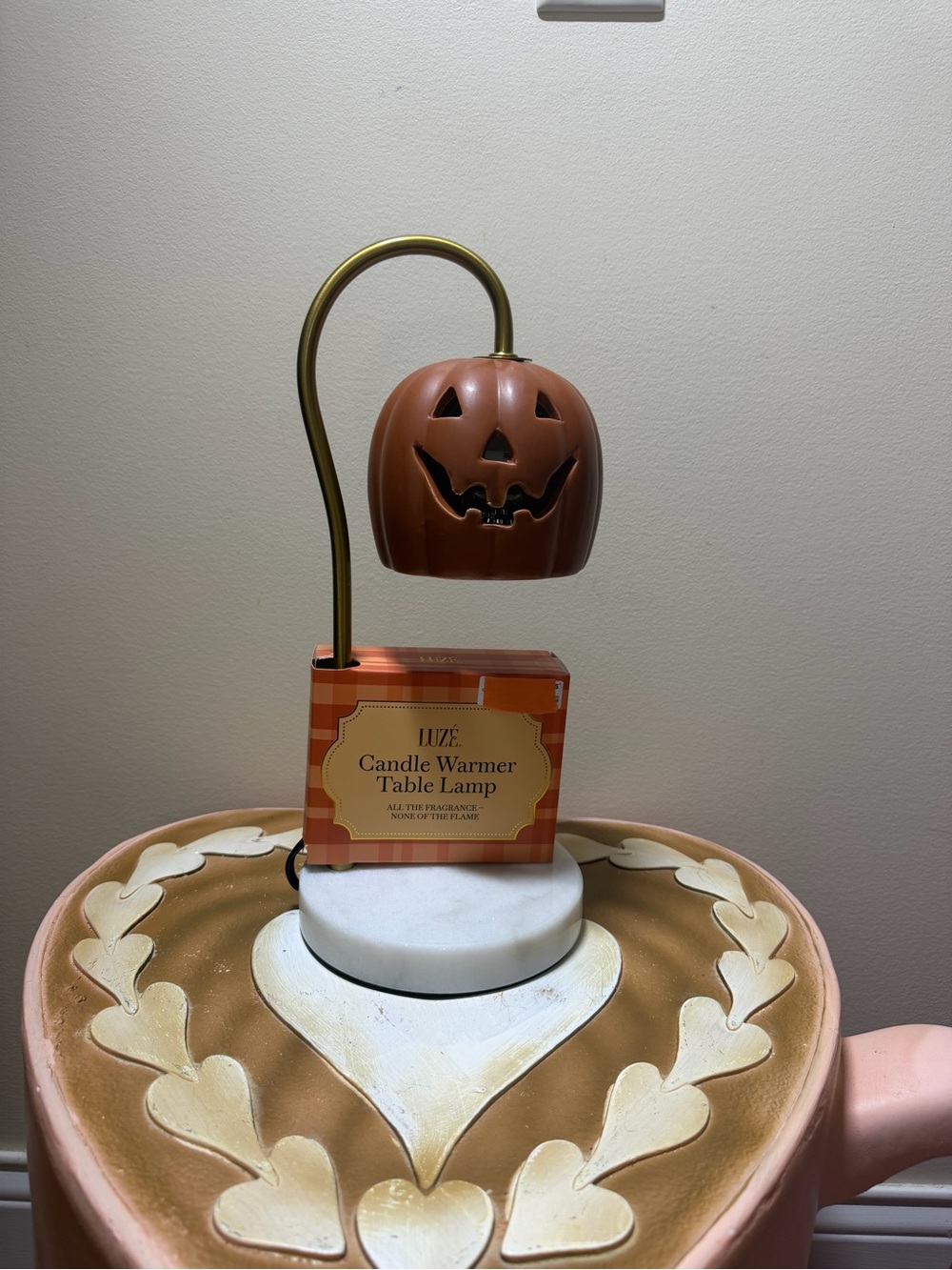 Luze Halloween Pumpkin Candle Warmer Table Lamp with Marble Base